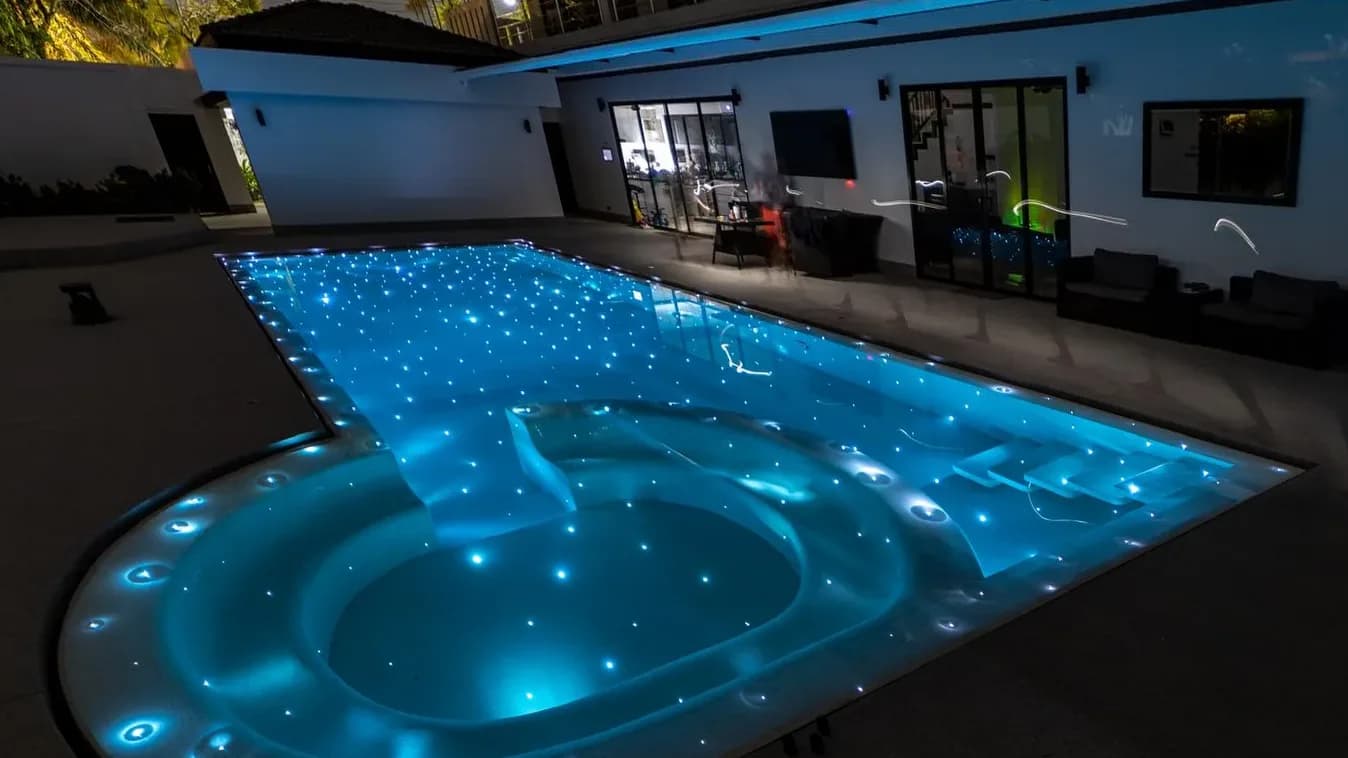 Pool lit for the evening after renovation
